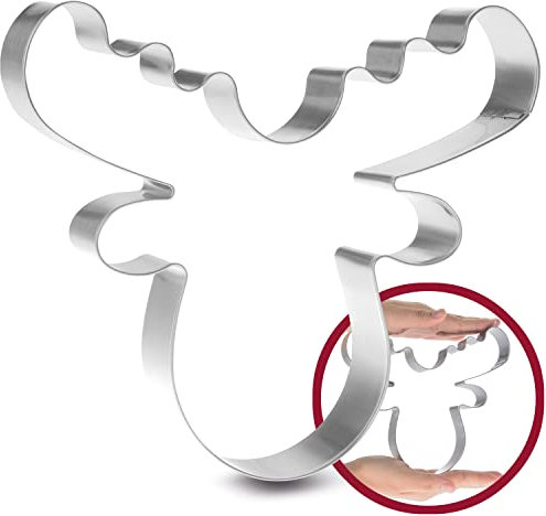 Ausstechformen Weihnachen groß – Rentier Elchkopf – Edelstahl Plätzchenausstecher 17cm - Stabiler Keksausstecher Weihnachten für kreative Back- und Deko-Ideen