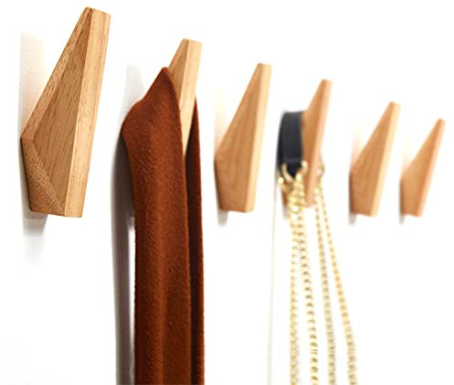 LONANGG 6 Stück Gummiholz Holzhaken Coat Haken Wandbehang Handtuchhaken, Diamanthaken ,Wandhaken