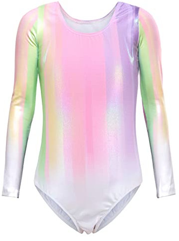 Bezioner Kinder Turnanzug Mädchen Gymnastikanzug Trikot Lange Ärmel Ballett Tanzbekleidung Rosa 110 für 4-6 Jahre,110-120 cm