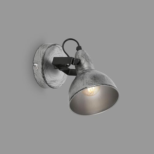 BRILONER - Wandleuchte Innen schwenkbar, Vintage, E14 Fassung, max. 40 Watt, Wandlampe innen, Wandstrahler, Wandlicht, Wandbeleuchtung, Schlafzimmer, Flurlampe, 15,6x10 cm, Antik-Silber