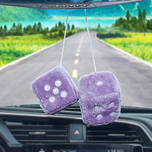 JSCARLIFE 1 paio di dadi quadrati retrò da appendere, coppia di dadi in peluche sfocati da 7,5 cm con pois a specchio, dadi sfocati per decorazione di interni dell'auto (viola)