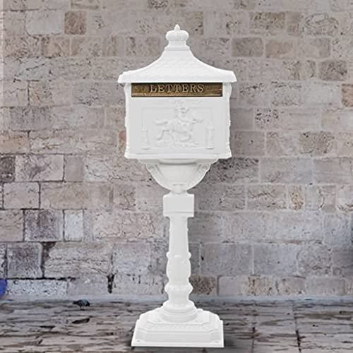 INLIFE Sockel-Briefkasten Aluminium Vintage-Stil Rostfrei Weiß