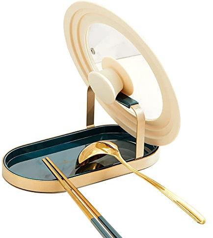 STARRY G Pot Lid Holder Stand, Kitchen Utensils Rest with Drip Pan, Cooking Spoon Rest with Lid Holder, Countertop Organiser Rack for Ladles, Tongs, Spatula, Flatware Tray Shelf - Green Single Layer