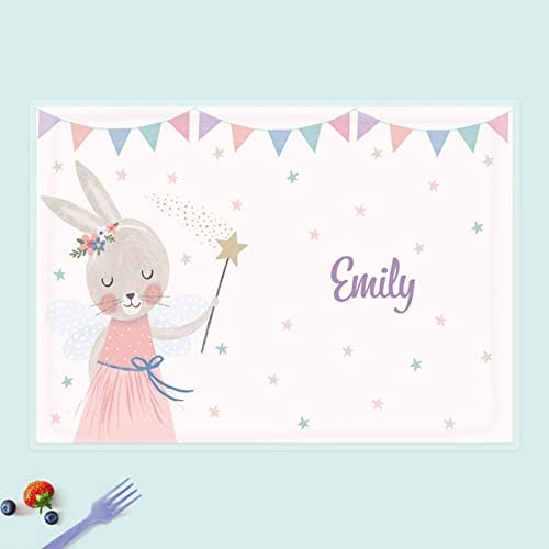 dotty about paper - Personalised Kids Placemat - Flopsy Bunny. Dinner Table Mat, Children, Wipeable placemat, Cute, Bright, kids placemat, Colourful, Children, Dinnertime, Fun Design, Durable.