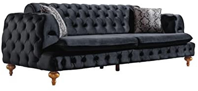 JV Möbel Luxus Chesterfield Couch Dreisitzer Schwarze Samt Textil Couchen Einrichtung Neu
