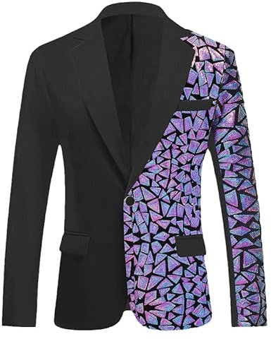 CJQJPNZ Viola Laser Paillettes Blazer Giacca Uomo Slim Fit Un Bottone Giacca Partito Stage Prom Singer Banchetto di Nozze, Modello 2 Viola, M
