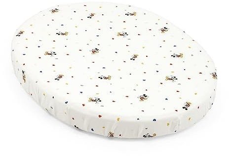 Stokke Sleepi Mini Spannbettlaken, Mickey Celebration - Weiches Laken für süße Träume - Perfekt für die ovale Sleepi Mini Matratze - Sicher, stylish & waschbar - 100% feiner Baumwoll-Perkal