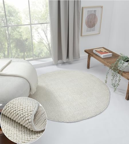 MY-RUG Teppich rund Weiß, 120 x 120 cm - Stilvolle Gemütlichkeit im Kinderzimmer, Flur oder der Küche - Kleiner runder flachgewebter Sisal Teppich Divya