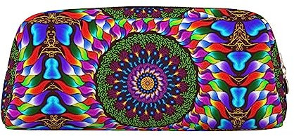 Dehiwi Kaleidoskop Mandala Federmäppchen Wasserdicht Niedlich Leder Bleistift Tasche Reise Kosmetik Make-up Tasche Organizer Stifthalter für Büro Make-up, gold, Einheitsgröße, Taschen-Organizer