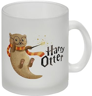 Harry Otter mit Zauberstab Glas Tasse eine bunte Tasse für Zauberfans Motiv Becher Fischotter Kaffeetasse Niedlicher Kinder Magie Fantasy Zauber Tier
