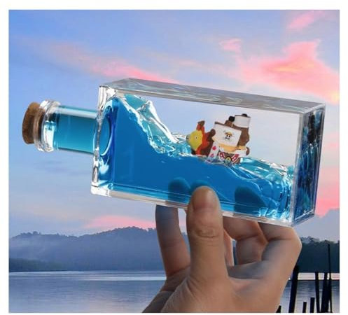 Bandai Hobby Modèle de Bateau One Piece - Going Merry,Bouteille de Dérive de Liquide,Modèle Fluide de Bateau en Acrylique,Soulagement du Stress,pour Ornement de Bureau de décoration