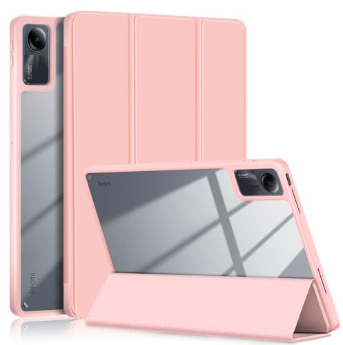 TOPCASE Funda Clara Transparente PC Respaldo para Xiaomi Redmi Pad SE 11 Pulgadas 2023 con Soporte Bolígrafo,Ultra Delgado Carcasa con Soporte Función y Auto-Sueño/Estela,Rosa