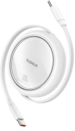 Baseus USB-C Mini Cable de Carga Retráctil de 100 W, Blanco