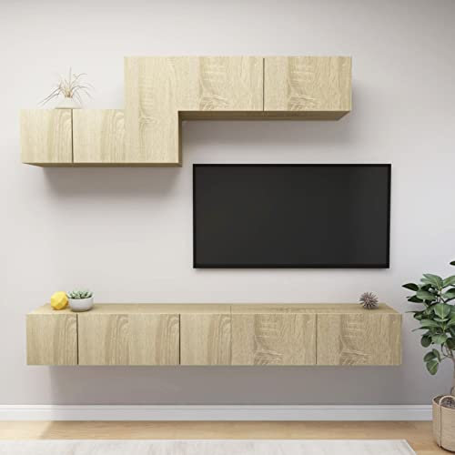 TANZEM 6-TLG. TV-Schrank-Set Sonoma-Eiche Holzwerkstoff, Wohnzimmer Möbel, Sideboard Wohnzimmer, Fernsehschrank, Tv Kommode, Tv Lowboard, Tv Möbel, Wohnwand - 3079045