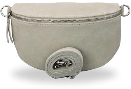 BRISE Bauchtasche Damen Echtes Wildleder SAHEL Handgemachte Umhängetasche Crossbody Bag Hüfttasche mit Ledergurt Stylische Schultertasche Gürteltasche Made in Italy (Beige 1)