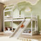 TZCIN Etagenbett Kinderbett 90 x 200, Hausbett für 2 Kinder, Hochbett mit Rutsche & Leiter, Holzbett Baumhaus Bett Stockbett Jugendhochbett mit Rausfallschutz und 2X Lattenrost, Weiß, Ohne Matratze