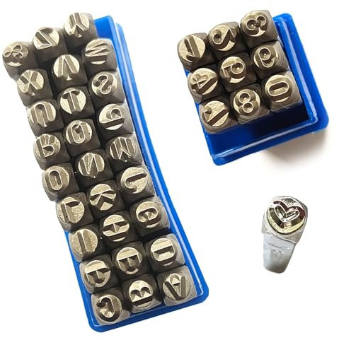 Coyoax 37 Stück 4mm Schlagbuchstabe und Buchstaben für Metall, Schlagzahlen Alphabet A-Z, Nummer 0-9, & und Love Siegel, Stempel für Metall Kunststoff Holz Lede
