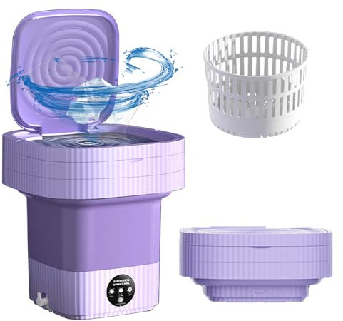 Kamanan Mini machine à laver, 10 l, 10 W, portable, pliable, pour le camping, petite machine à laver, de voyage, automatique, pour petits vêtements, sous-vêtements (violet)