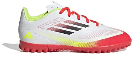 adidas F50 Club Football Boots Turf Kids, Cloud White/Core Black/Solar Yellow, 4.5 UK