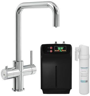 SÄUBER® SharpFlow Instant Boiling Water Mixer Tap for Kitchens 3-in-1 Cold, Hot & Filtered 2.4 Litre Compact Tank with Filter Boiler Angular, Chrome