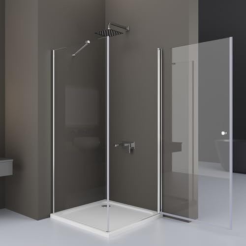 DOOLEEWEE 100 x 90 cm Eckeinstieg Duschkabine Pendeltür Duschtür mit Seitenwand Duschwand Duschabtrennung Glas aus 6mm ESG, Höhe 185 cm,OHNE Duschtasse