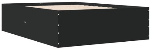 vidaXL Cadre de Lit Double Noir 140x190 cm en Bois d'Ingénierie - Meuble de Chambre à Coucher, Sommier, Lit à Panneaux, Plate-Forme