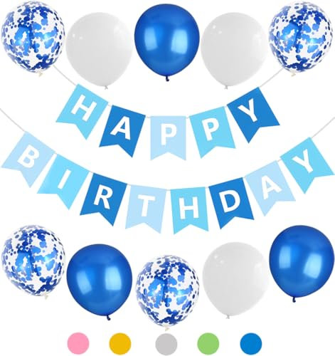 Geburtstagsdeko Blau,Deko Geburtstag Junge,Luftballons Geburtstag Blau,Happy Birthday Girlande,Birthday Decorations,Happy Birthday Banner,Geburtstagsdeko Jungen,Happy Birthday Deko (Blau Weiß)