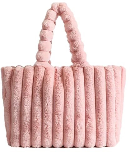 ibalulu Handtasche Damen Tote Bag Plüsch Umhängetasche Shopper Tasche Damen Groß Beuteltasche Winter Große Warme Schultertasche für College Schule Arbeit Reisen Einkaufen (Rosa)