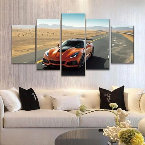 FatAco 5 Paneele Leinwand mit Rahmen Corvette Chevrol Chev Bild Kunstdruck Leinwand Gemälde Wandmalerei Home Office Wohnzimmer Schlafzimmer Dekoration Ready to Hang