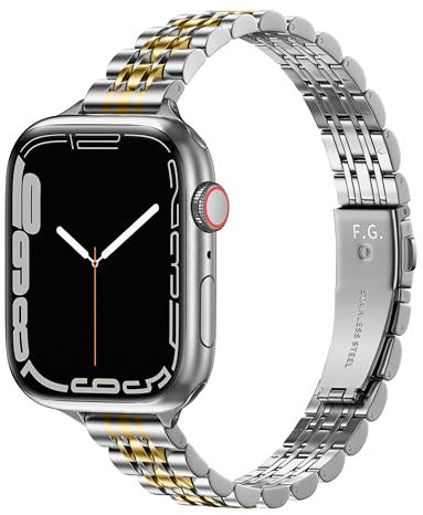 Fullmosa Slim Band Kompatible mit Apple Watch Armband 42mm(Series 10) 40mm 41mm 38mm, Ersatzarmbänder für SE Series 10 9 8 7 6 5 4 3 2 1,Dünnes Elegant Metall Gliederarmband für Damen Frauen