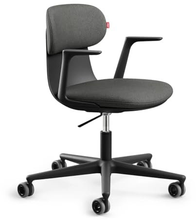 Eliot Kozy Black | Ergonomischer Bürostuhl | Büro oder Home Office | Unterstützung im Lendenwirbelbereich | ergon. Wipp-Funktion | (Armlehne, Schwarz)