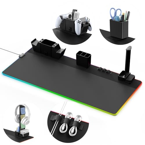 KDD Gaming Mouse Pad - Large Desk Mat with Magnetic Organizer Set & Light Modes Touch Control, 35.43X17.71 Soft Mouse Mat with Non-Slip Rubber Base for Office Home Gameroom Desk Accessories