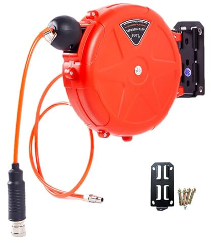 Schlauchtrommel für Luftkompressor - 10 m Schlauchtrommel | kommerzielle Wandmontierte Spule mit automatischer Rückspulung, drehbarer Halterung und Schnellkupplung, langlebiges Zubehör für Kompressor
