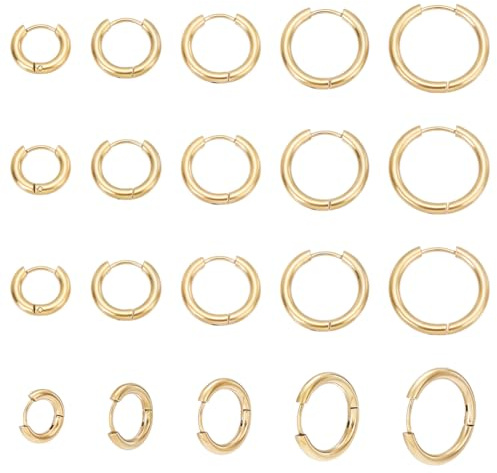 UNICRAFTALE 20 Stück 5 Stile Huggie Creolen 12-20mm Ohrmanschette Golden Winzige Creolen Edelstahl Runde Ohrringe Ohrhaken Komponenten Schmuck Geschenk Für Frau