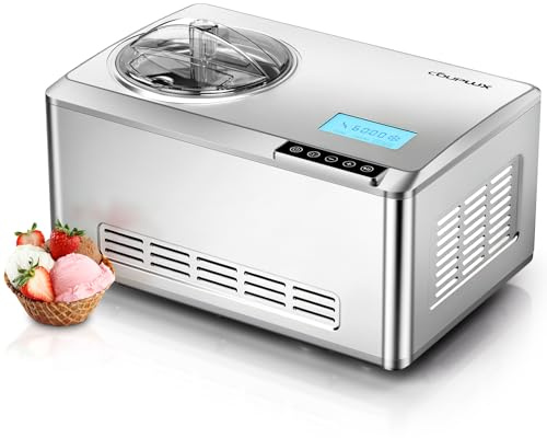 COUPLUX Ice Cream Maker, Fastest Freezing 2.1QT Ice Cream Machine with Built-in Compressor Easy Operate & Clean Automatic Ice Cream Maker Machine All Stainless Steel, LCD Display