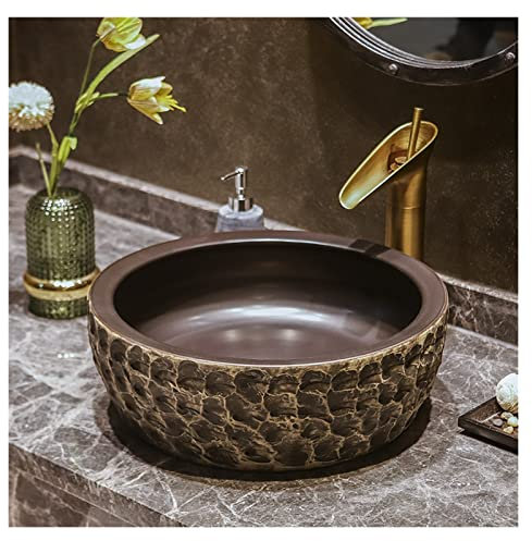 asdchZen Lavandino da Appoggio per Bagno Vintage, Lavabo da Appoggio per Lavabo, Effetto Pietra