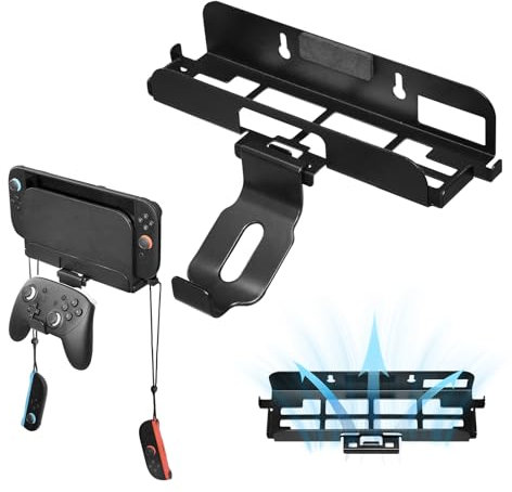 Nekuma Wandhalterung für Nintendo Switch 2 - Metall Wandmontage-Set mit 2 Joy-Con Halterungen，Pro Controller Aufbewahrung, Sicherer Stauraum für Switch Konsole & Zubehör in TV-Nähe, Schwarz