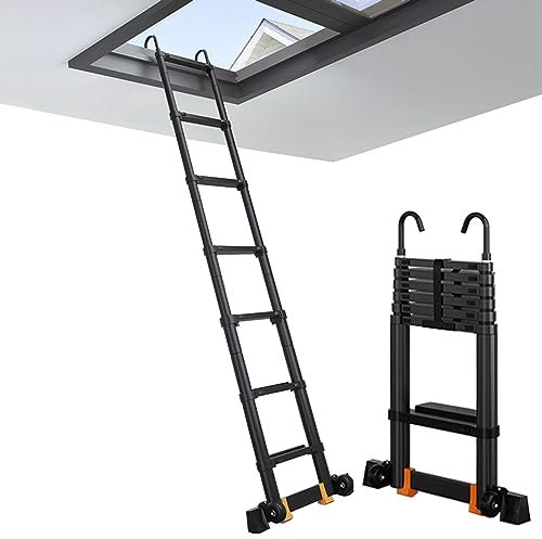 Scala per soffitta Retrattile in Alluminio 5,5 m 5 m 4,7 m 3,9 m 3,5 m 2,7 m 2,3.0m, Scala telescopica compatta in Alluminio telescopica per casa sul Tetto del Camper mansardato, Scala Pieghe