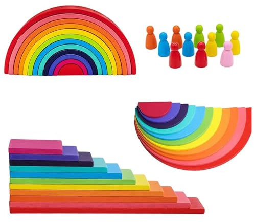 4 Pièces Jeu D'empilage Arch Jouet,Arc en Ciel Bois Montessori,Kit De Bloc Montessori Jouet,Éducatif en Bois Jouet Bloc De Construction pour Enfants,pour Enfants Ans Garçon Fille,Kiuiom