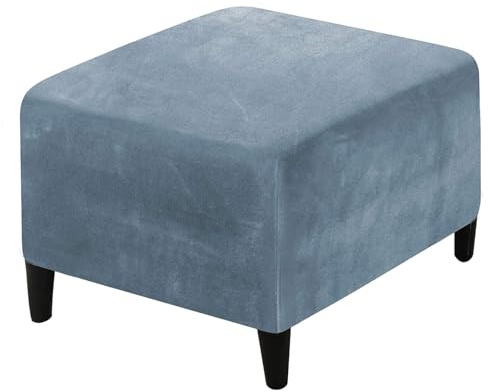 HOMECOVER Ottomane Schonbezug quadratisch, elastischem ottomane bezug samt hockerbezug Abnehmbar Rutschfester Hocker Husse für Fußhocker Mit elastischem Boden-grau Blau-quadratisch