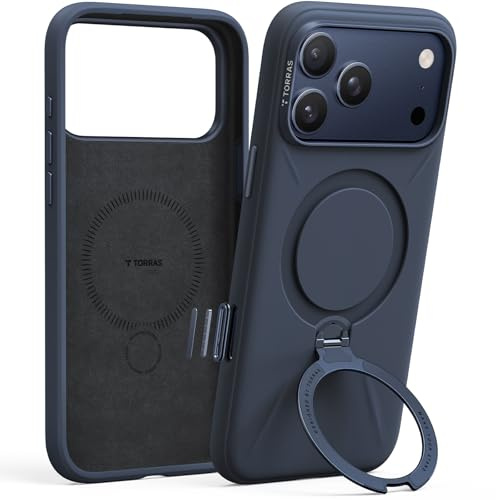 TORRAS Ostand Q3 Silikon für iPhone 17 Pro Max Hülle (Top Flüssigsilikon) (360° Magnetischer Ständer) Fallschutz Handyhülle mit Kamera-Tastenschutz für iPhone 17 Pro Max Case mit Schockabsorption Blau
