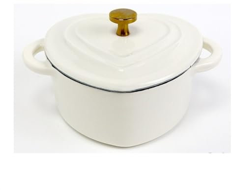 HAJHI Emailliert Dutch Oven Herzförmig Suppenherstellung Gusseisen Topf Schmortopf mit Deckel Zwei Griffe Antihaftbeschichtet für Gas Induktionsherde(White 350ml)