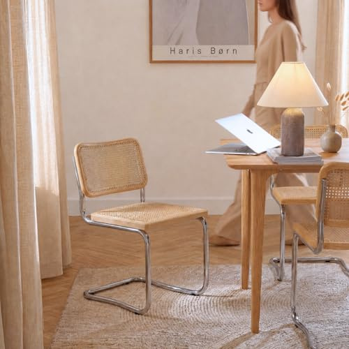 Haris Børn® Design Freischwinger Wiener Geflecht (6er Set) Buche – Handgefertigt in Italien - Hochwertige Rattan Stühle - Freischwinger Stühle in Rattan Stuhl Optik - 30 Tage risikofrei testen