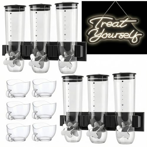 Lounsweer 6 Pcs Wall Candy Dispenser with 1pcs Treat Yourself Neon Signs 9 L Machine Grain Dispenser Neon Snack Sign Wall Mount for Home Kitchen Food Store Birthday Gift Party Decor