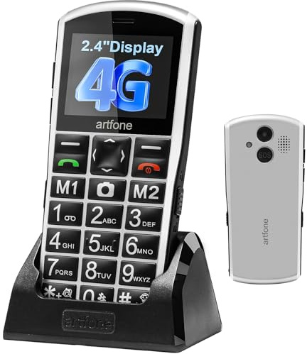 artfone A400 4G Senior Mobile Phones | 2.4-inch Color Display | Dual SIM with Emergency Call Button | Large Buttons for Seniors |Large Button Phone with Charging Station | 1800 mAh Battery