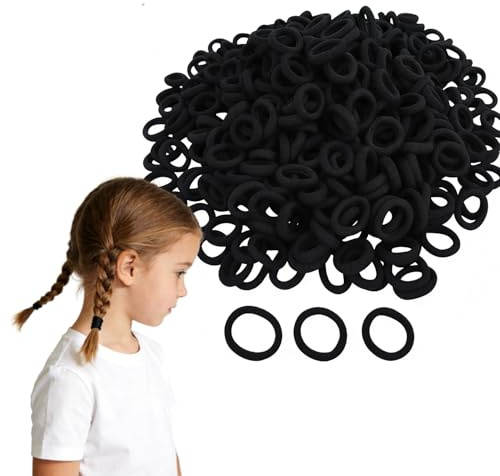 YAWYO 300 Stück Kinderhaargummis, elastische kleine Zopfgummis 20mm Mini-Haarbänder für Kleinkinder und Mädchen (Schwarz)