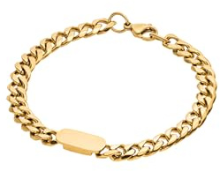 Purelei Plate Armband Herren – wasserfest | Panzerketten-Armband mit polierter Plate aus Edelstahl & 14K Vergoldung | Maskulines Everyday-Piece mit klarer Linie