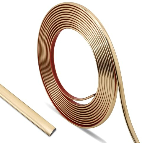 Trimold 10 m selbstklebende Zierleiste in gebürstetem Gold, flexibel für Spiegel, Wände, Decken, Böden, Schränke und Fliesenkanten