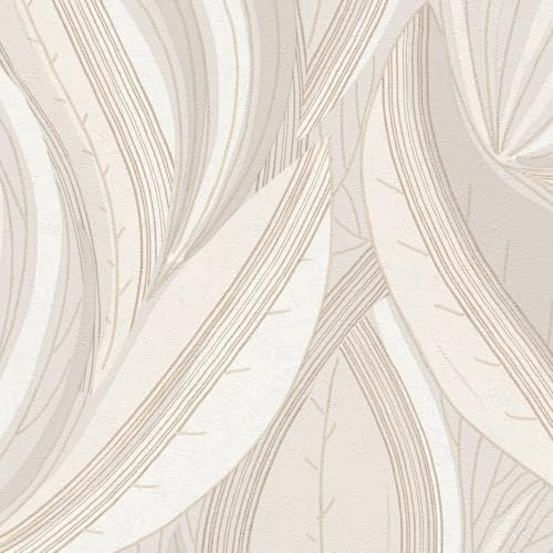 Profhome Florale Tapete 786554-GU heißgeprägte Vliestapete creme gold creme-weiß seiden-grau 0,53 m x 10,05 m = 5,33 m2