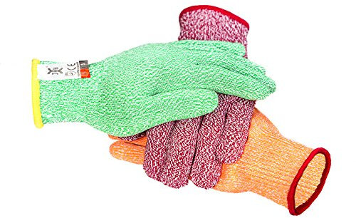 JH Safety 3 Color Cut Resistant Gloves Red for Meat, Green for Veg, Yellow for Fruit- High Performance Cut Level 5, Food Grade No Cross Contam, 3Piece (Large)